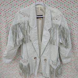 Vintage 80’s White Leather Western Fringe Jacket Phoenix Brand Medium