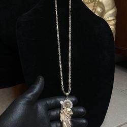 14k Gold Milano Chain With 14k Gold San Judas