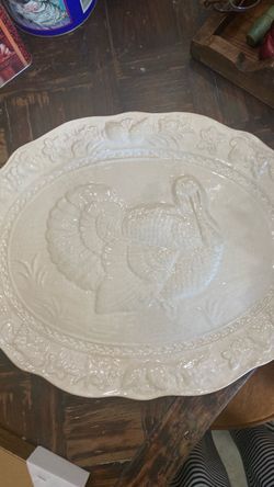 Vintage Ceramic Turkey Embossed Oval Serving Platter