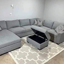 Sectional Couch With Pillows And Ottoman 