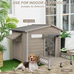 Wooden Dog Kennel with Porch & Window for Medium Dog 40.6″H-PET6