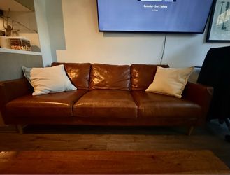 West Elm Genuine Leather Sofa — Cognac Tan — Like New