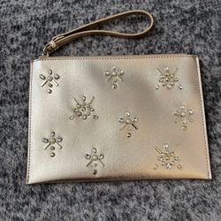 New York & Company Rose Gold Clutch Purse with Zipper and Wristlet 