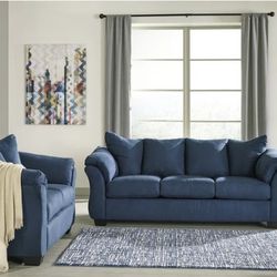 Darcy Blue Living Room Set ( sofa Loveseat 