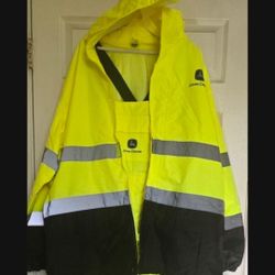 John Deere Rain Coat Reflective Suit Jacket And Bib Overalls 2XL 