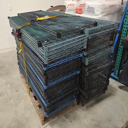 Metro Super Erecta green epoxy shelving – 57 shelves + 12 posts + clips