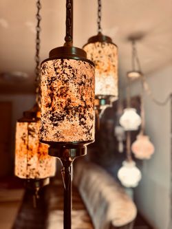 ✂️PRICE CUT!!✂️VTG MCM 3 Cascading Lucite Gravel Shades/Brass Tension Rod Floor Lamp✂️PRICE CUT!!✂️