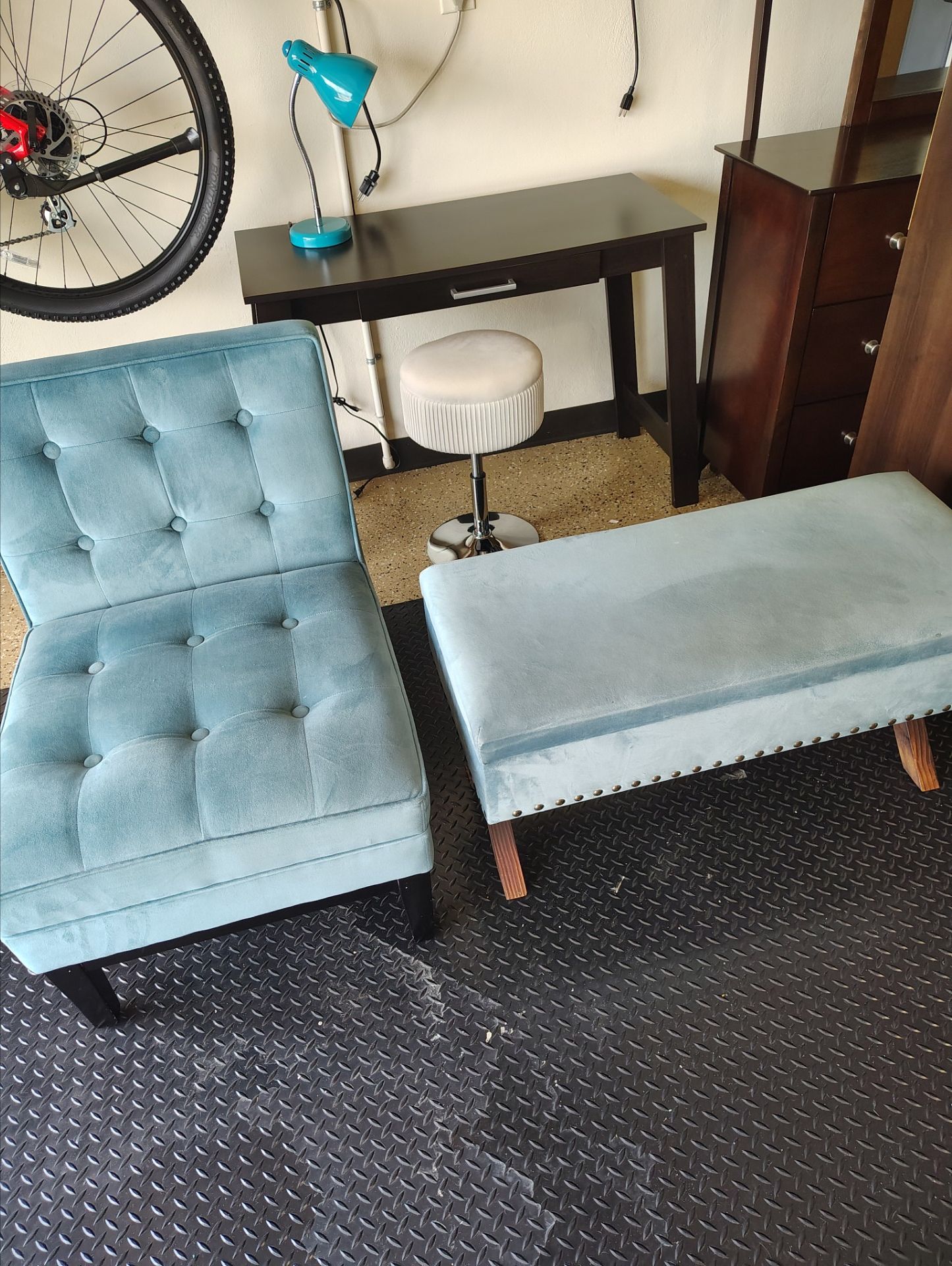 Chair, ottoman chair,lamp with writing deck