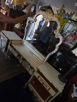 Vintage French Provincial / Rococo-Style Vanity with Ornate Mirror