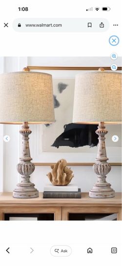 Oneach 24.5" Farmhouse Table Lamp Set of 2, Gray Resin Bedroom Lamps for Living Room Retro