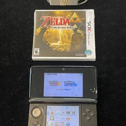 Nintendo 3DS Cosmo Black Handheld System w/Charger + 1 Game(Zelda Link Between)