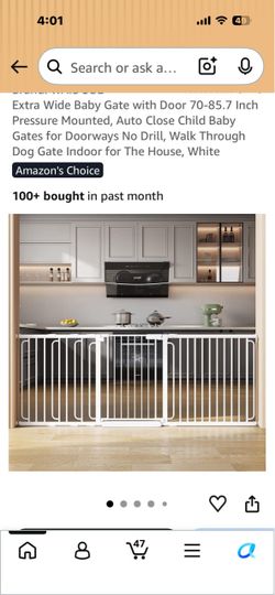 Extra Wide Baby Gate with Door, White