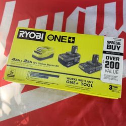 RYOBI ONE+ 18V Lithium-Ion Starter Kit with 2.0 Ah Battery, 4.0 Ah Battery, and Charger