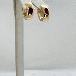 Brand New Brazilian 18k Gold Filled Red Gemstone Huggy Earrings 