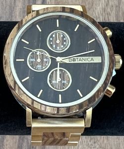 Botanica Watches | Goldthorn | Zebrano and Sandalwood Face with Gold Steel and Zebrano Strap

