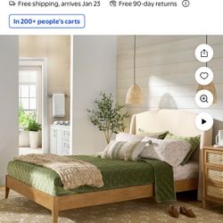 Better Homes & Gardens Springwood Upholstered Queen Bed, Shearling and Light Honey Finish BRAND NEW IN BOX