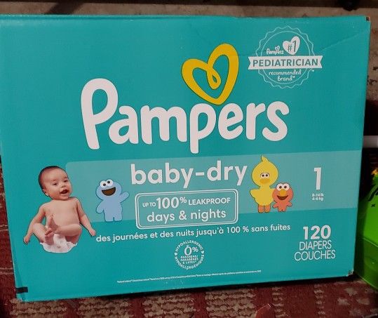 NEW. PAMPERS Baby Dry Diapers. Size 1. 120 Count
