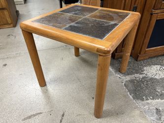 HALSEV Handmade Danish Teak & Slate Square Side Table