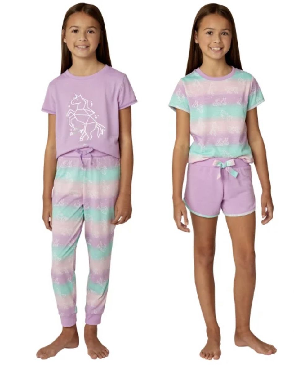 NWT BCBG girls 4pcs lounge set purple unicorn Size L 14/16