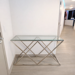 Modern Glass Console Table – Chrome X Base – Entryway / Sofa Table