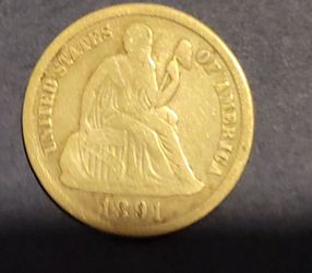 1891-S Seated Liberty Silver Dime - VG/F Condition