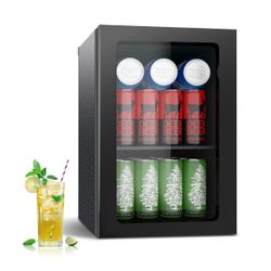 0.9 Cu.Ft 24 Can Beverage Refrigerator, Compact Mini Fridge with Temperature Control, Quiet Work, Clear Door, Adjustable Shelves
