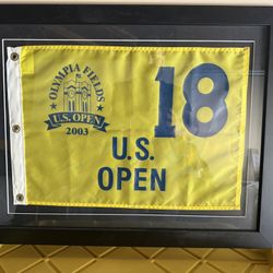 2003 US Open Olympia Fields Flag Framed And Golf Ball