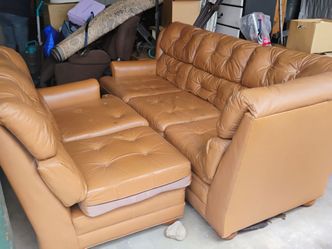 Tan Leather Tufted Sofa and Loveseat Set