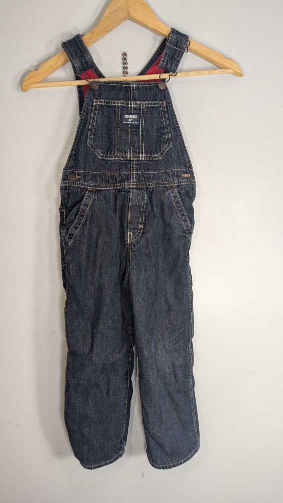 Osh Kosh B'gosh Overalls 5t Blue Denim Fleece Lined Red Winter Thermal