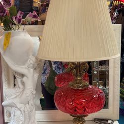 Fenton Hollywood Regency Cranberry Glass Lamp