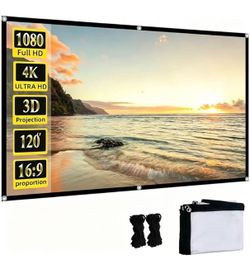 Brand New-Projector Screen 120 inch, Washable 16:9 4K Foldable Indoor Outdoor Movie Screen