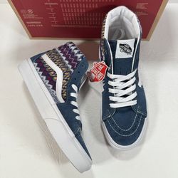 Vans Sk8-Hi Fair Isle Blue Multi Boho Southwestern Print Sneakers Women Size 7