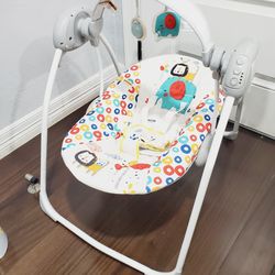 Baby Swings for Infants,Portable Baby Swings for Infants to Toddler with Automatic 6-Speed，Adaptable and Compact Baby Swings with Music,2 Toys,Soft He