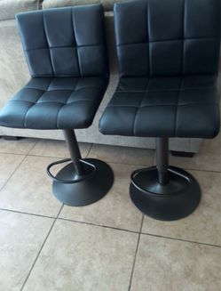 Black Faux Leather Adjustable Bar Stools – Set of 2
