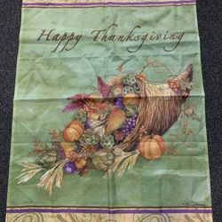 New Large 28” x 40” Happy Thanksgiving cornucopia Single Sided garden flag