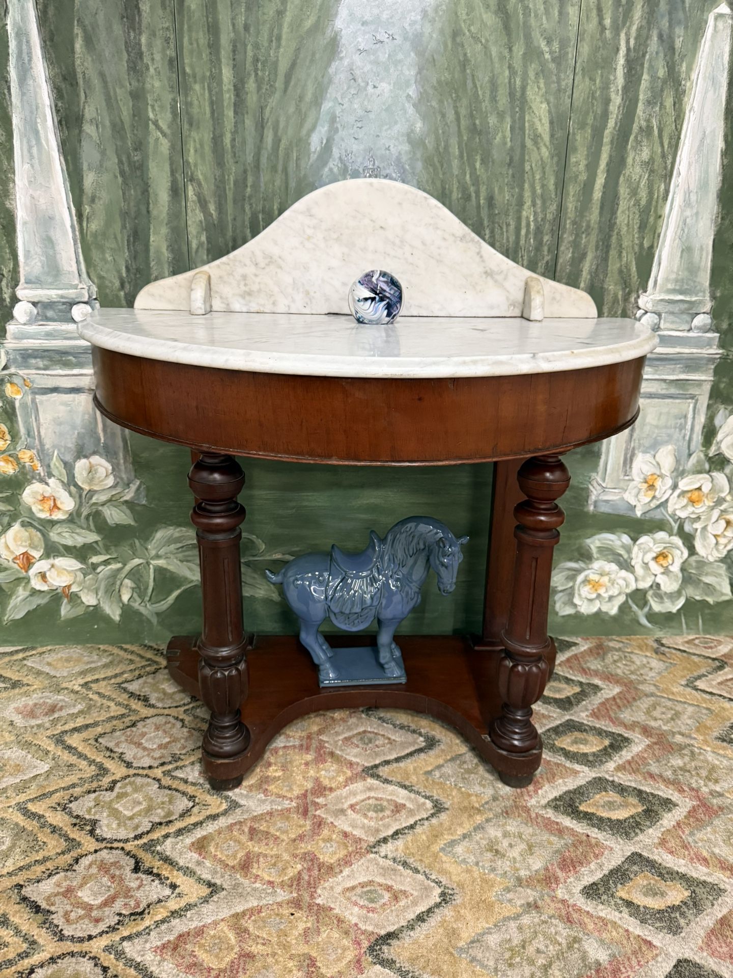 Antique Victorian Mahogany Entry Sideboard Table with Marble Top