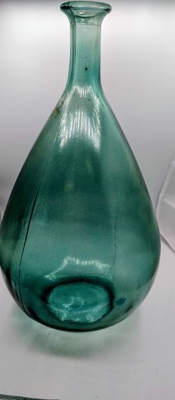 Large Aqua Blue Glass Demijohn Bottle Vase – 15" Tall x 10" W