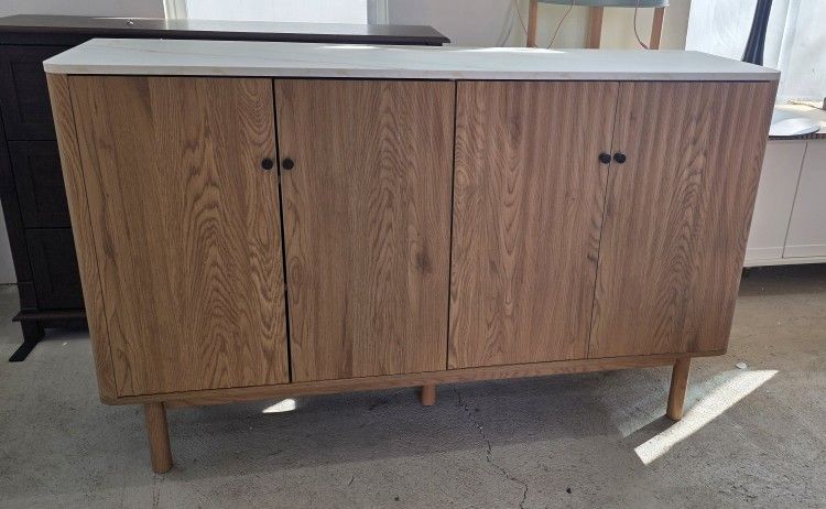 New Fluted Buffet Cabinet with Storage, Accent Sideboard Modern Credenza with 4 Doors & Adjustable