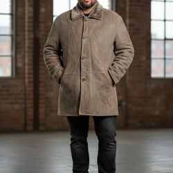Men's Sheepskin Shearling Suede Jacket Size 5XL 