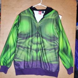  Marvel Film The Hulk Hoodie Men’s Sz XL Zip Up W/ Pockets Green All Over Muscles