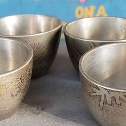 4 Vintage Pewter Tea Cups 