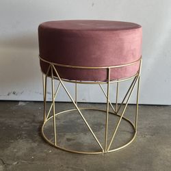 Ottoman Blush Pink With Gold Metal Geometric Base