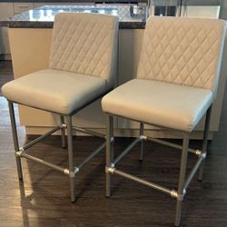 NEW Counter Height Bar Stools Set of 2, 26 Inch Upholstered Leather Bar Stools for Kitchen Island, Industrial Barstools with Back, Barchair with Padde