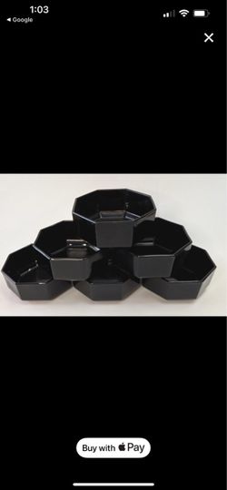 Vintage Arcoroc black octagonal set featuring six small bowls crafted from sleek black glass.