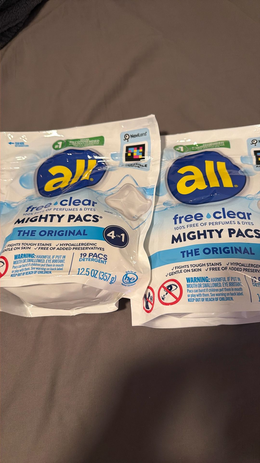 2 - all Unit Dose Laundry Detergent, Mighty Pacs, Free Clear, 19 Count