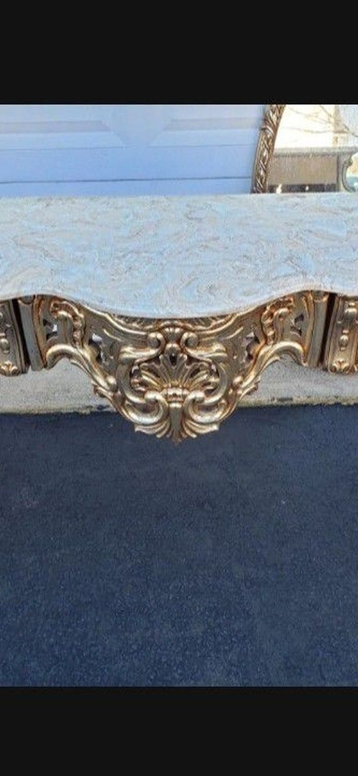 ANTIQUE MARBLE TOP CONSOLE TABLE WITH A MATCHING MIRROR