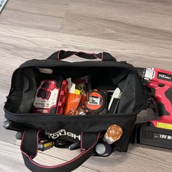 Hyper Tough Tool Bag With Tools, Drill And Supplies, Box Of Larger Tools. 