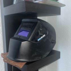 welding helmet and gloves