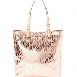 Michael Kors MK Designer Jet Set Patent Leather Rose Gold Tote Bag Purse Bag