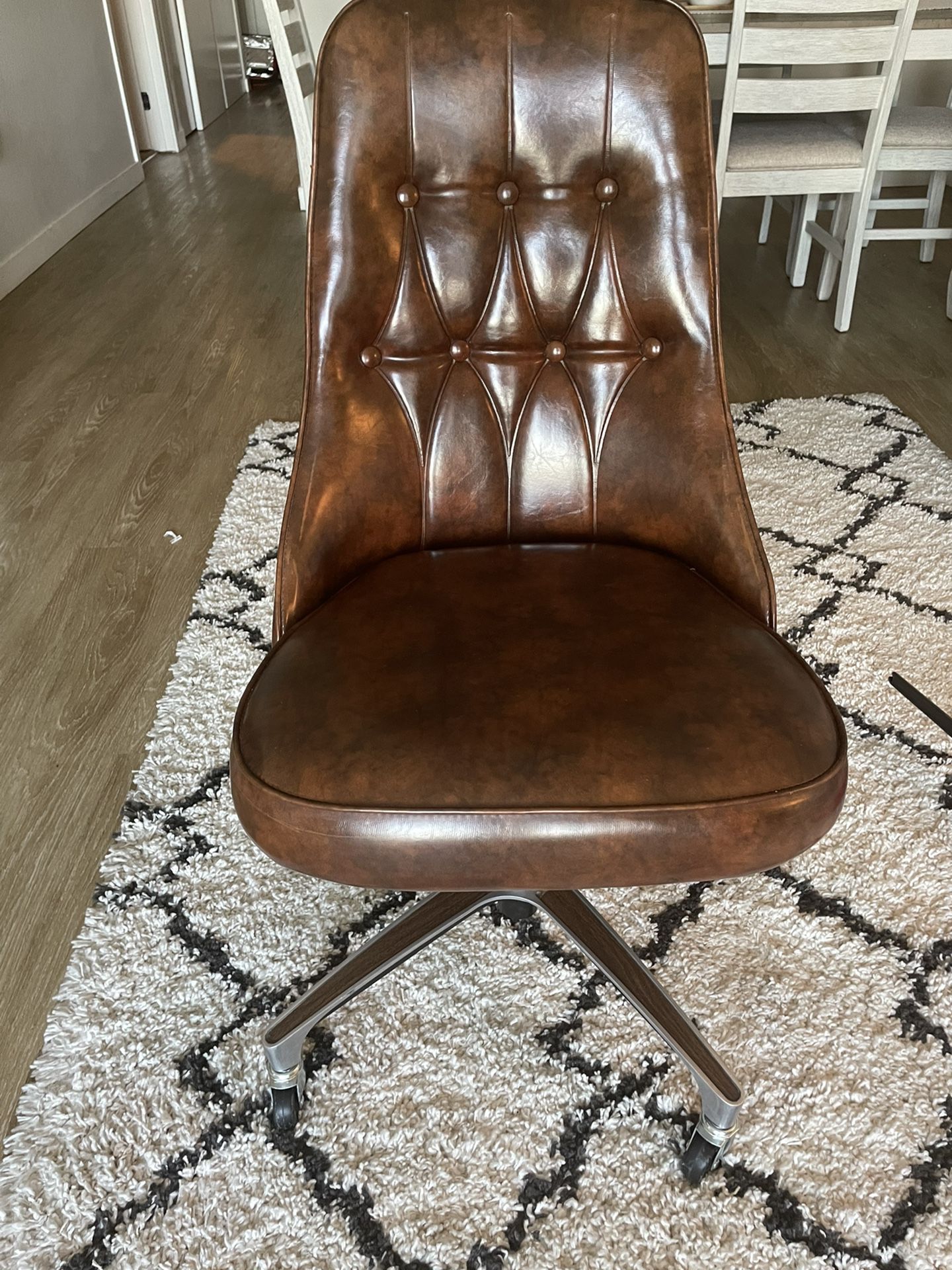 Vintage Chromcraft Brown Vinyl Swivel Rolling Chair.